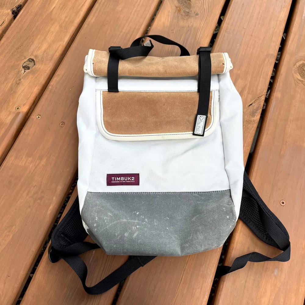 Timbuk2 Backpack Prospect Roll Top White Tan Gray Canvas Handmade Unisex